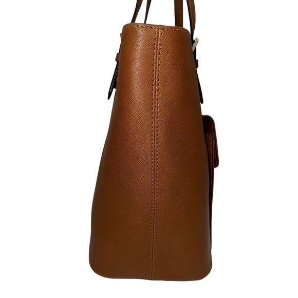 Michael Kors MK Tote Bag Jet Set Large Leather Pocket Color Luggage - Picture 5 of 16